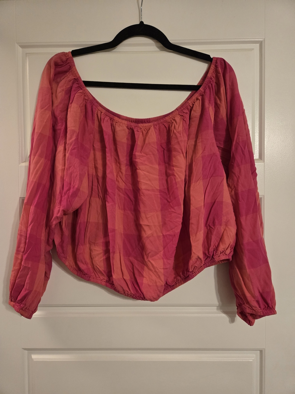 Lane Bryant Pink and Orange Off-Shoulder Peasant Blouse